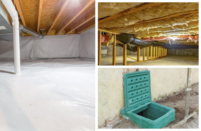 Workers taking care of a building's crawl space
