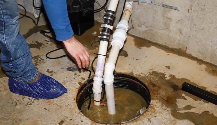 Sump pump discharge line installation