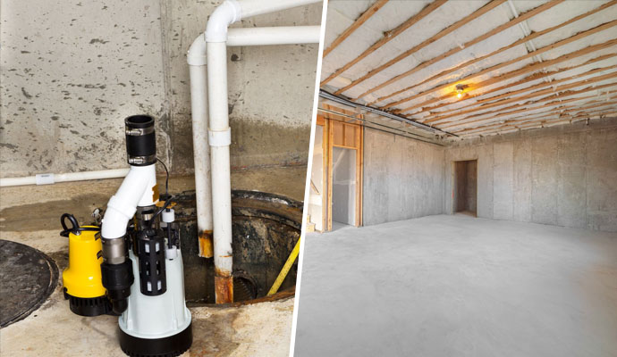 Collage of waterproof-basement and sump-pump